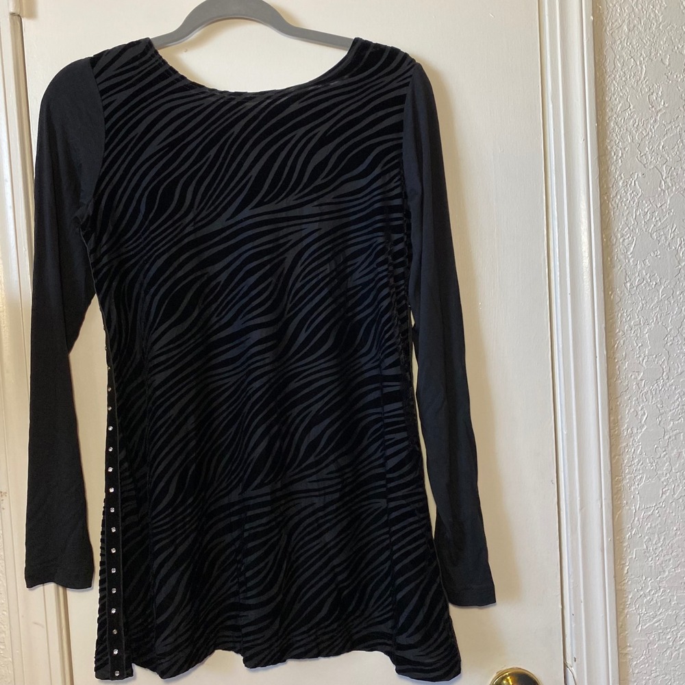 MAX & RINA Black Velvet Burnout‎ Y2K Zebra Print Studded Goth Glam Top S Small